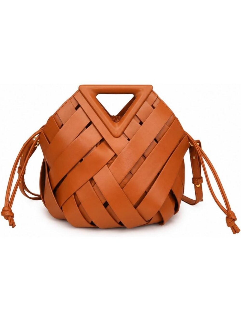 Retro Woven Bucket Bag for Women, Vegan Leather Crossbody Purse with Adjustable